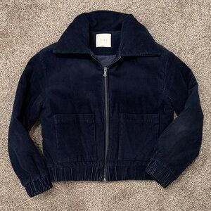 Elodie Navy Corduroy Zip-Front Jacket